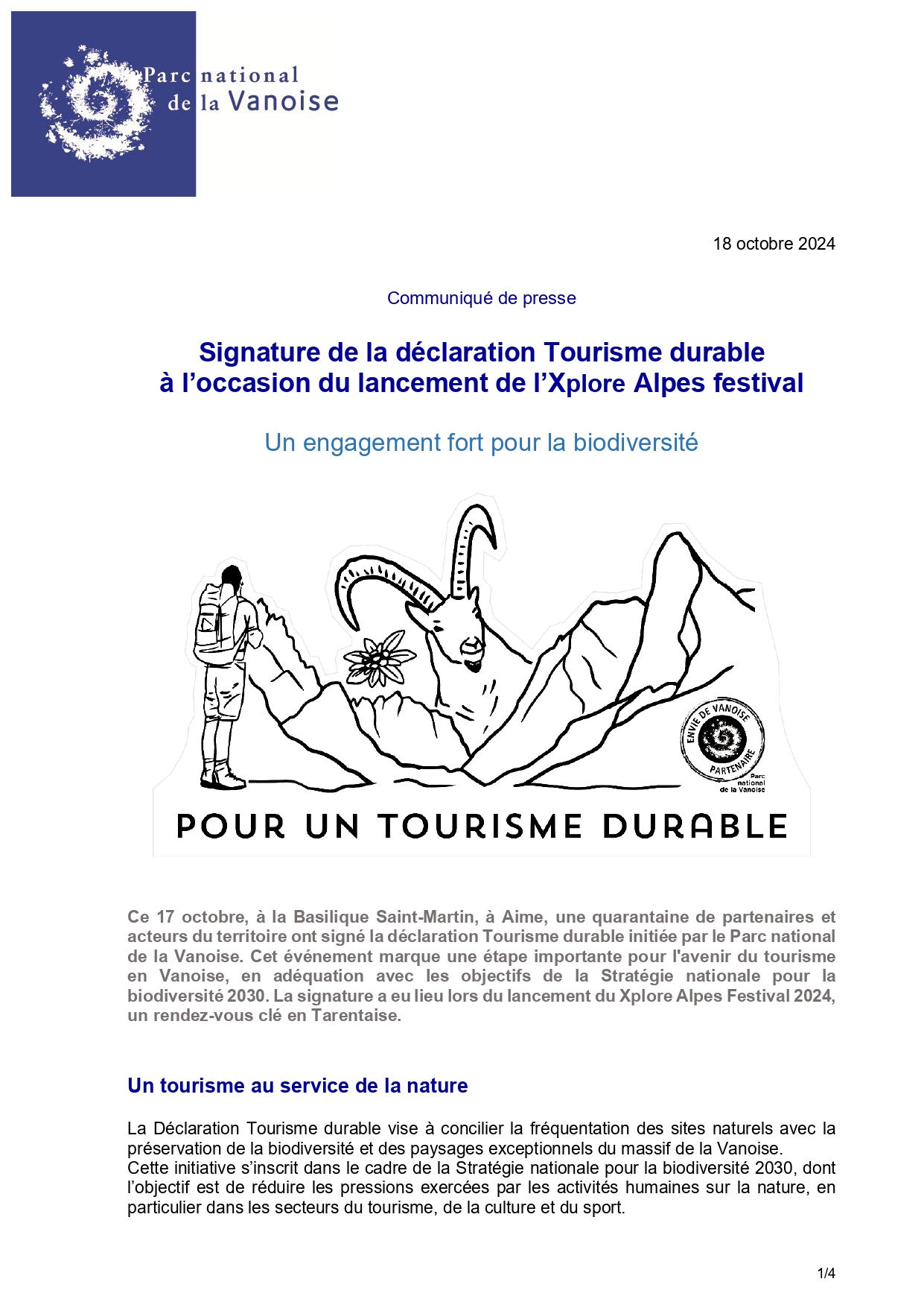 CP PN Vanoise Signature Dclaration tourisme durable 17 10 2024 VF page 0001